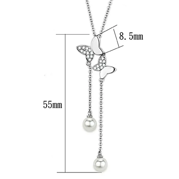 Alamode Necklaces 3W442 Rhodium Brass Necklace with Synthetic Pearl in White