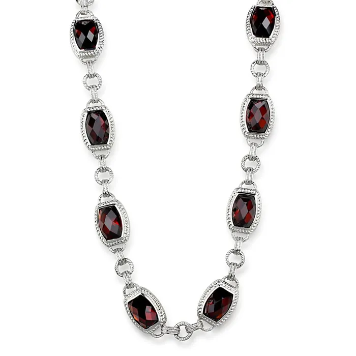 Alamode Necklaces LOS877 Rhodium 925 Sterling Silver Necklace with AAA Grade CZ in Garnet Alamode Necklaces LOS877 Rhodium 925 Sterling Silver Necklace with AAA Grade CZ in Garnet