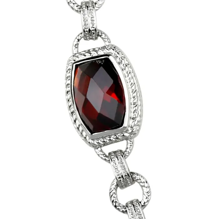 Alamode Necklaces LOS877 Rhodium 925 Sterling Silver Necklace with AAA Grade CZ in Garnet