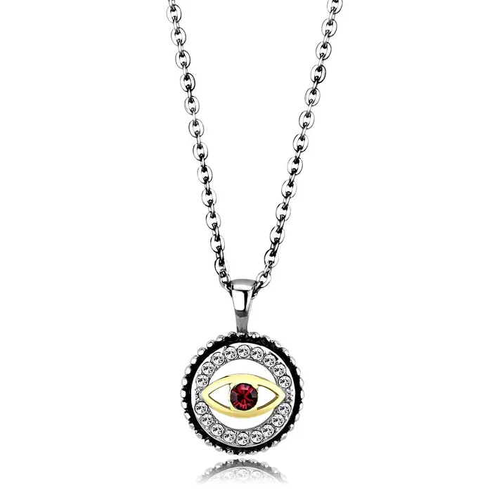 Alamode Necklaces TK2527 TwoTone IP Gold Ion Plating Stainless Steel Chain Pendant with Top Grade Crystal in Garnet Alamode Necklaces TK2527 TwoTone IP Gold Ion Plating Stainless Steel Chain Pendant with Top Grade Crystal in Garnet