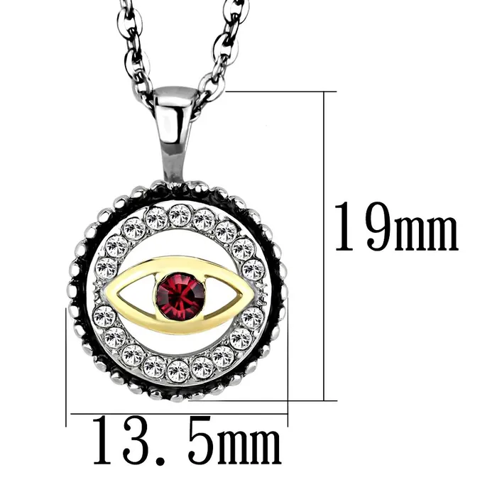 Alamode Necklaces TK2527 TwoTone IP Gold Ion Plating Stainless Steel Chain Pendant with Top Grade Crystal in Garnet