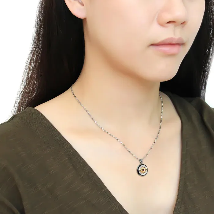 Alamode Necklaces TK2527 TwoTone IP Gold Ion Plating Stainless Steel Chain Pendant with Top Grade Crystal in Garnet