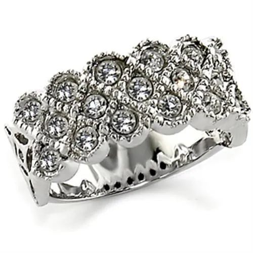 Alamode Rings 10626 Rhodium Brass Ring with Top Grade Crystal in Clear
