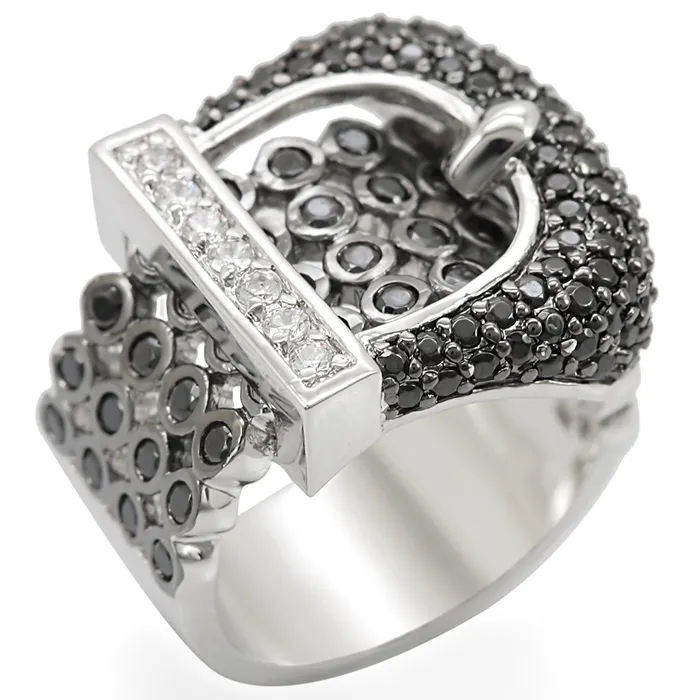 Alamode Rings 1W048 Rhodium Ruthenium Brass Ring with AAA Grade CZ in Black Diamond Alamode Rings 1W048 Rhodium Ruthenium Brass Ring with AAA Grade CZ in Black Diamond