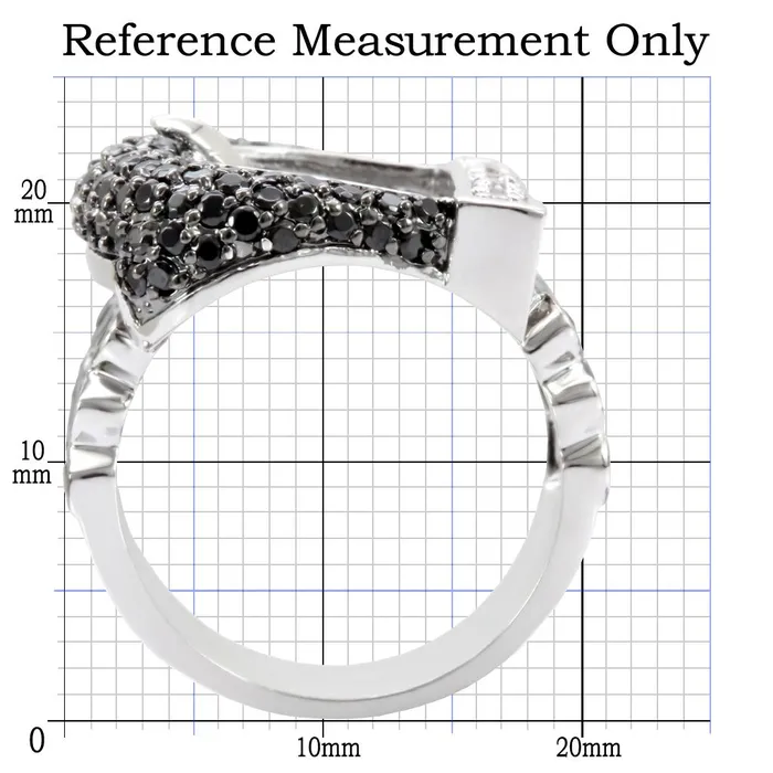 Alamode Rings 1W048 Rhodium Ruthenium Brass Ring with AAA Grade CZ in Black Diamond