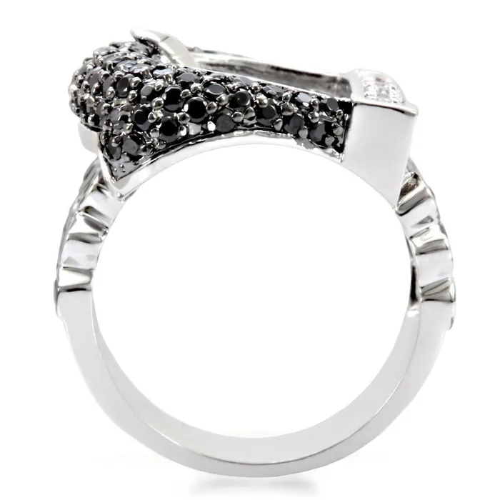 Alamode Rings 1W048 Rhodium Ruthenium Brass Ring with AAA Grade CZ in Black Diamond