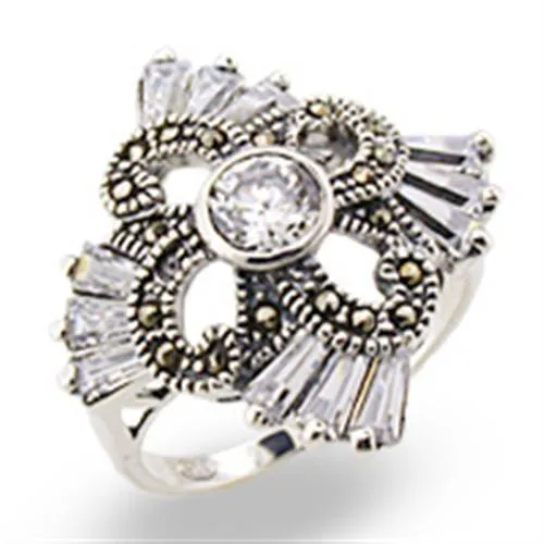 Alamode Rings 32328 Antique Tone 925 Sterling Silver Ring with AAA Grade CZ in Clear Alamode Rings 32328 Antique Tone 925 Sterling Silver Ring with AAA Grade CZ in Clear