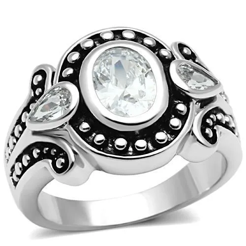 Alamode Rings 3W056 Rhodium Brass Ring with AAA Grade CZ in Clear