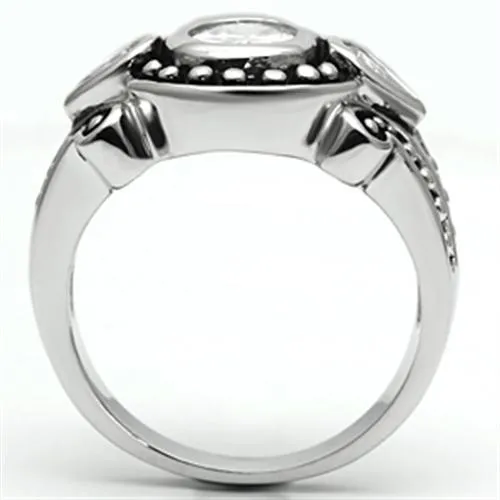 Alamode Rings 3W056 Rhodium Brass Ring with AAA Grade CZ in Clear