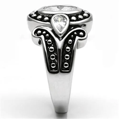 Alamode Rings 3W056 Rhodium Brass Ring with AAA Grade CZ in Clear