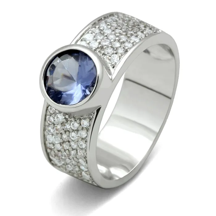 Alamode Rings 3W146 Rhodium Brass Ring with Synthetic Synthetic Glass in Light Sapphire Alamode Rings 3W146 Rhodium Brass Ring with Synthetic Synthetic Glass in Light Sapphire