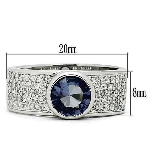 Alamode Rings 3W146 Rhodium Brass Ring with Synthetic Synthetic Glass in Light Sapphire