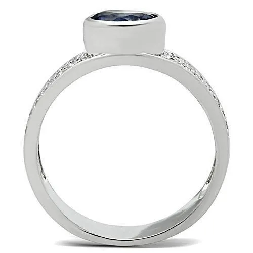 Alamode Rings 3W146 Rhodium Brass Ring with Synthetic Synthetic Glass in Light Sapphire