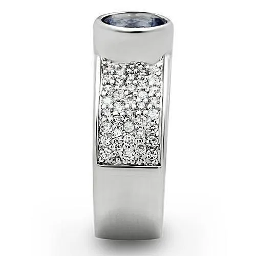 Alamode Rings 3W146 Rhodium Brass Ring with Synthetic Synthetic Glass in Light Sapphire