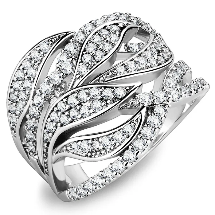 Alamode Rings 3W1466 Rhodium Brass Ring with AAA Grade CZ in Clear
