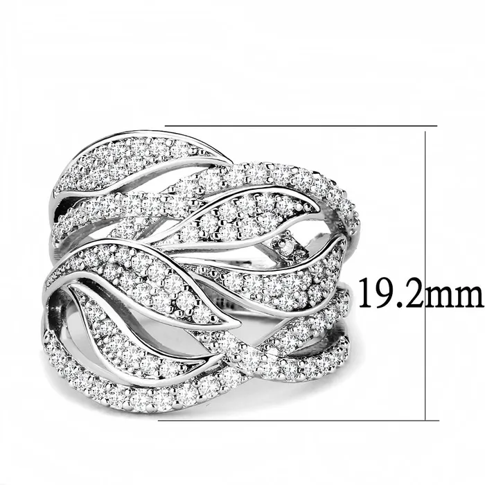 Alamode Rings 3W1466 Rhodium Brass Ring with AAA Grade CZ in Clear