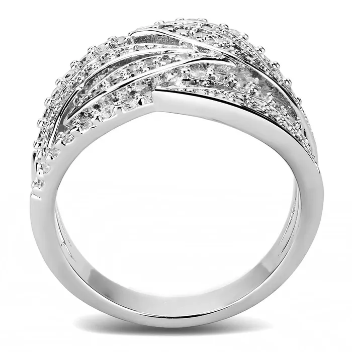 Alamode Rings 3W1466 Rhodium Brass Ring with AAA Grade CZ in Clear