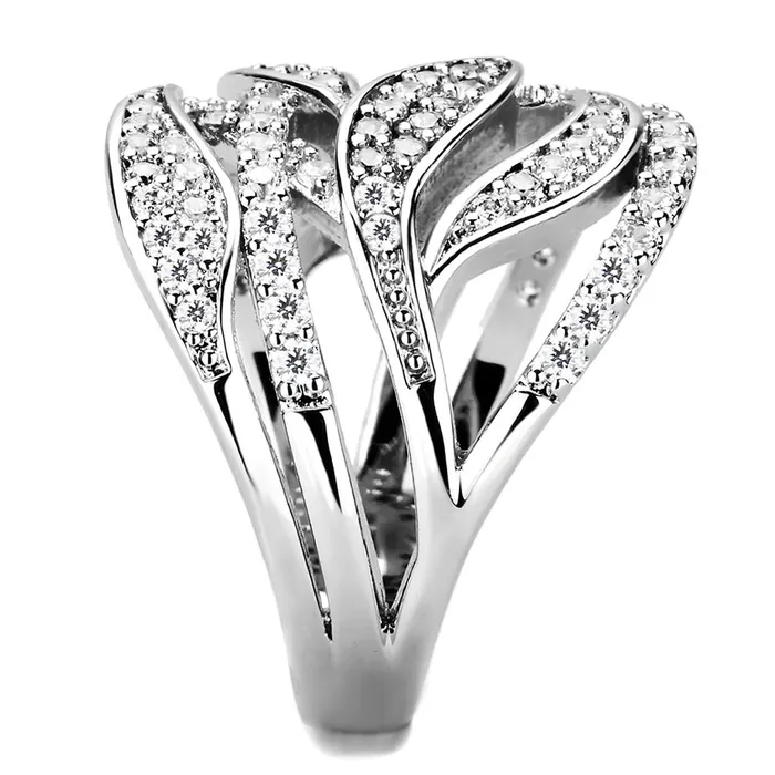 Alamode Rings 3W1466 Rhodium Brass Ring with AAA Grade CZ in Clear