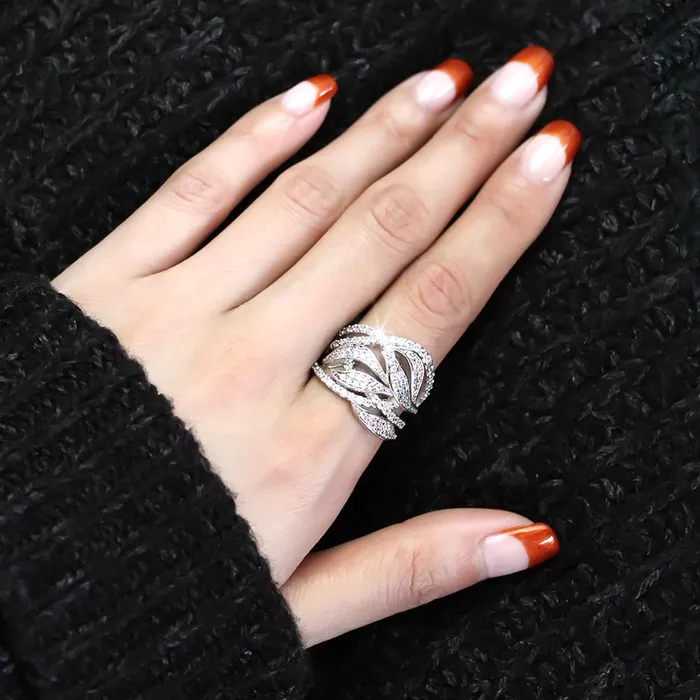 Alamode Rings 3W1466 Rhodium Brass Ring with AAA Grade CZ in Clear