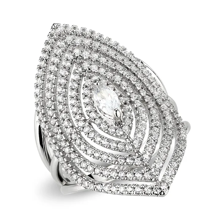 Alamode Rings 3W1608 Rhodium Brass Ring with AAA Grade CZ in Clear