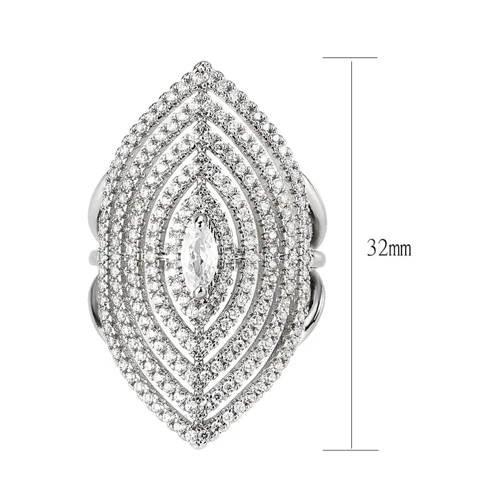 Alamode Rings 3W1608 Rhodium Brass Ring with AAA Grade CZ in Clear Alamode Rings 3W1608 Rhodium Brass Ring with AAA Grade CZ in Clear