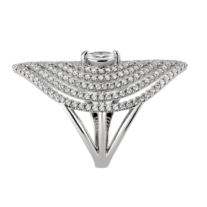 Alamode Rings 3W1608 Rhodium Brass Ring with AAA Grade CZ in Clear Alamode Rings 3W1608 Rhodium Brass Ring with AAA Grade CZ in Clear
