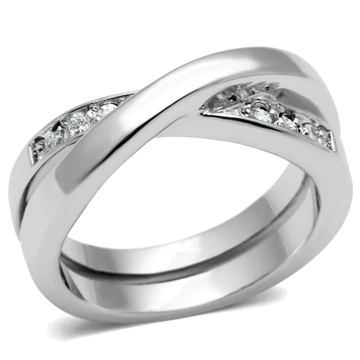 Alamode Rings 3W287 Rhodium Brass Ring with AAA Grade CZ in Clear