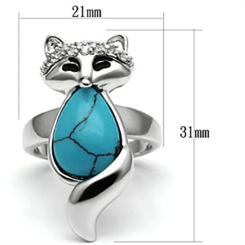 Alamode Rings 3W295 Rhodium Brass Ring with Synthetic Turquoise in Sea Blue