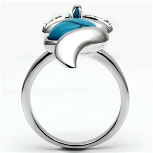 Alamode Rings 3W295 Rhodium Brass Ring with Synthetic Turquoise in Sea Blue