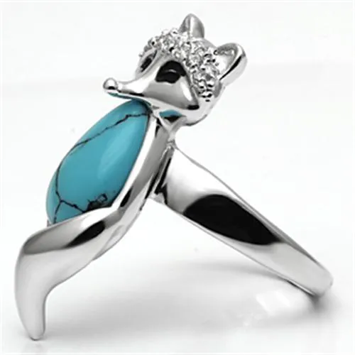 Alamode Rings 3W295 Rhodium Brass Ring with Synthetic Turquoise in Sea Blue