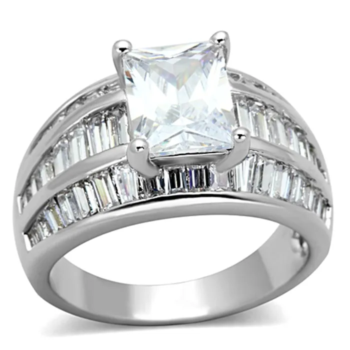 Alamode Rings 3W475 Rhodium Brass Ring with AAA Grade CZ in Clear