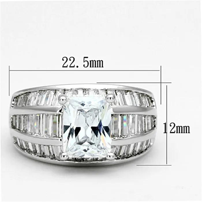 Alamode Rings 3W475 Rhodium Brass Ring with AAA Grade CZ in Clear