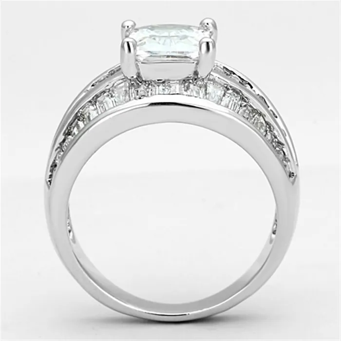 Alamode Rings 3W475 Rhodium Brass Ring with AAA Grade CZ in Clear