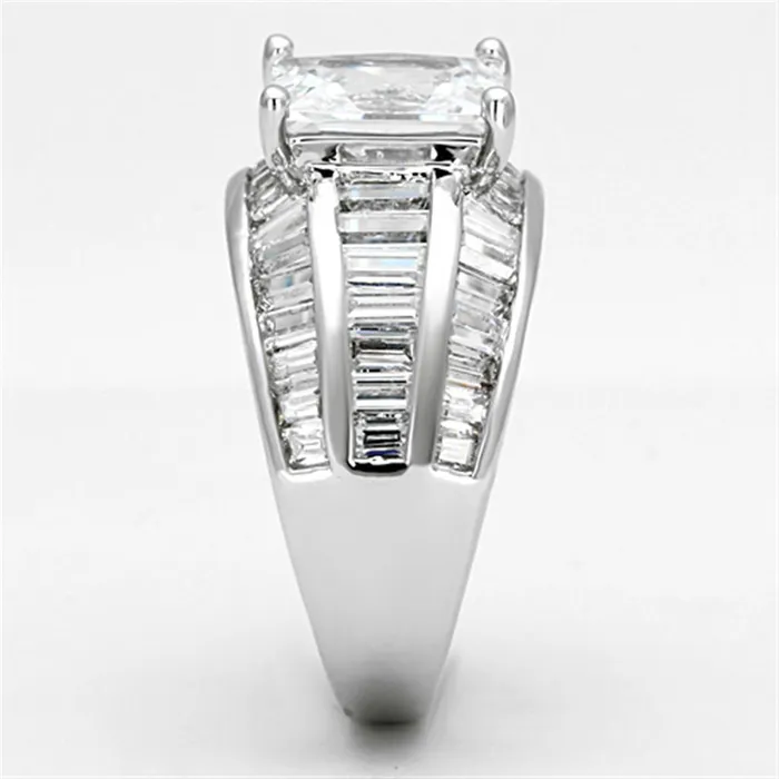 Alamode Rings 3W475 Rhodium Brass Ring with AAA Grade CZ in Clear