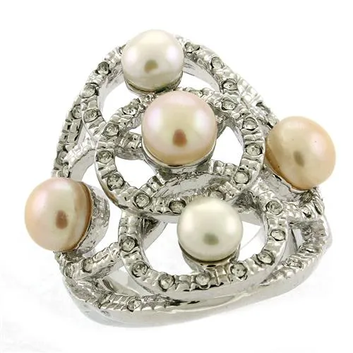 Alamode Rings 6X087 Rhodium Brass Ring with SemiPrecious Pearl in Multi Color
