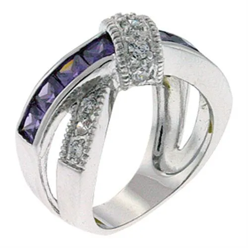 Alamode Rings 9X036 Rhodium Brass Ring with AAA Grade CZ in Amethyst