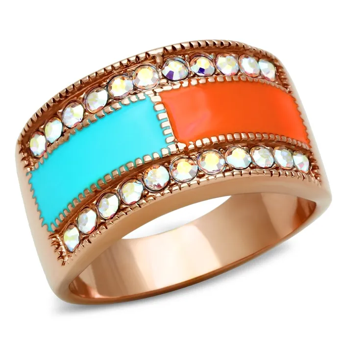 Alamode Rings GL221 IP Rose GoldIon Plating Brass Ring with Top Grade Crystal in Clear Alamode Rings GL221 IP Rose GoldIon Plating Brass Ring with Top Grade Crystal in Clear