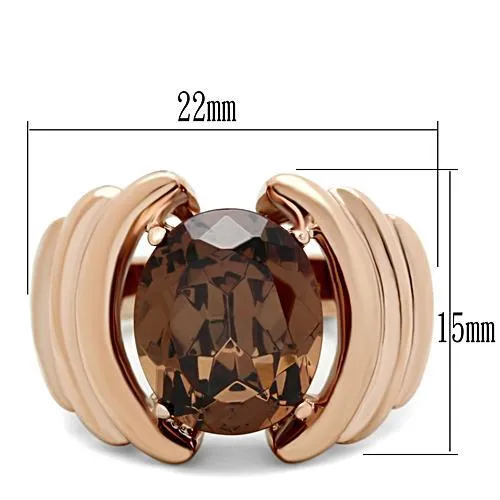 Alamode Rings GL242 IP Rose GoldIon Plating Brass Ring with AAA Grade CZ in Brown