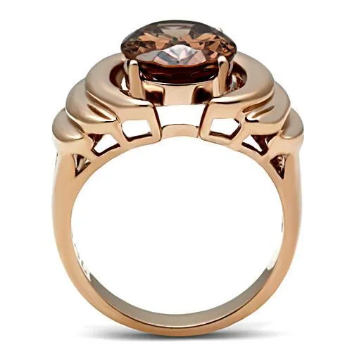 Alamode Rings GL242 IP Rose GoldIon Plating Brass Ring with AAA Grade CZ in Brown