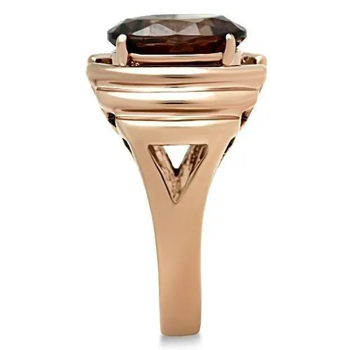 Alamode Rings GL242 IP Rose GoldIon Plating Brass Ring with AAA Grade CZ in Brown