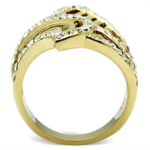 Alamode Rings GL296 IP GoldIon Plating Brass Ring with Top Grade Crystal in Clear