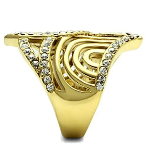 Alamode Rings GL296 IP GoldIon Plating Brass Ring with Top Grade Crystal in Clear