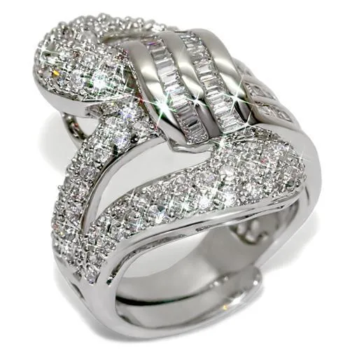Alamode Rings LO1537 Rhodium Brass Ring with AAA Grade CZ in Clear