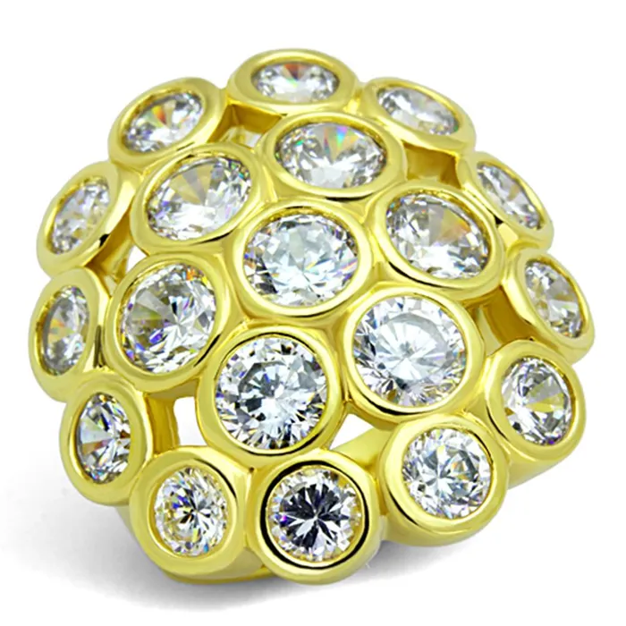Alamode Rings LO3250 Gold Brass Ring with AAA Grade CZ in Clear