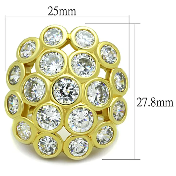 Alamode Rings LO3250 Gold Brass Ring with AAA Grade CZ in Clear