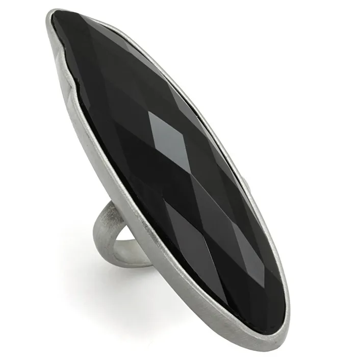 Alamode Rings LO3910 Antique Silver Brass Ring with Synthetic Onyx in Jet