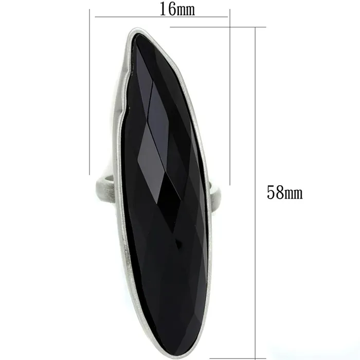 Alamode Rings LO3910 Antique Silver Brass Ring with Synthetic Onyx in Jet