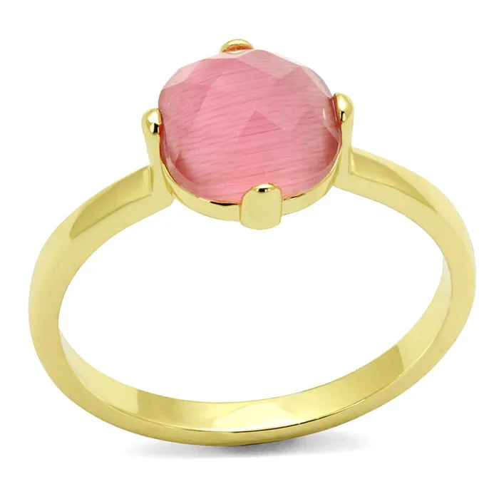 Alamode Rings LO4075 Flash Gold Brass Ring with Synthetic Cat Eye in Rose
