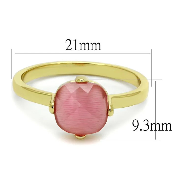 Alamode Rings LO4075 Flash Gold Brass Ring with Synthetic Cat Eye in Rose