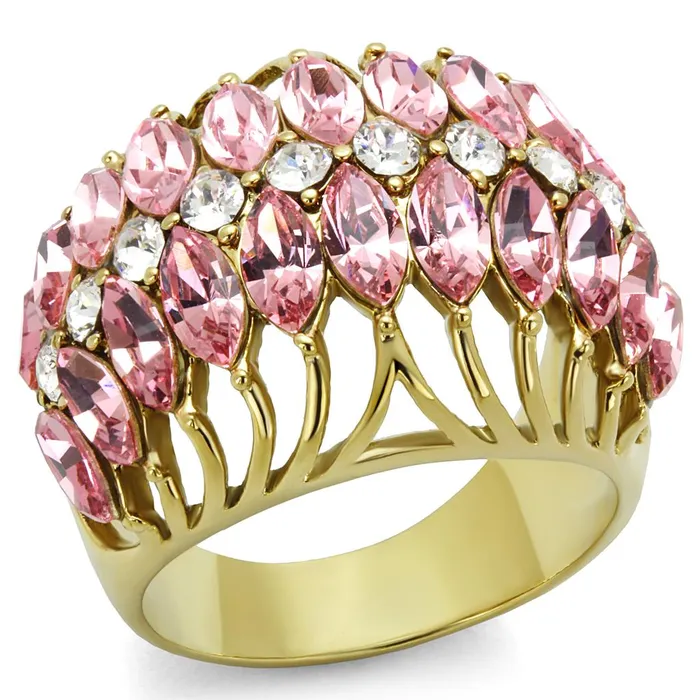 Alamode Rings LO4108 IP GoldIon Plating Brass Ring with Top Grade Crystal in Rose